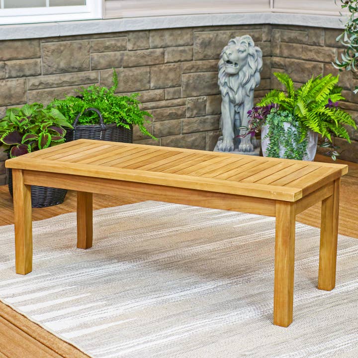 45.75 in Teak Wood Rectangular Patio Coffee Table for wholesale by Sunnydaze Decor