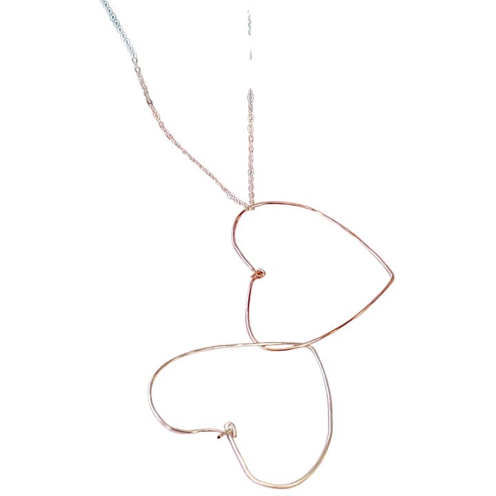 A Blonde and Her Bag - Wholesale Halskettinghanger - Halsketting met dubbele hartjes in roségoud en zilver0