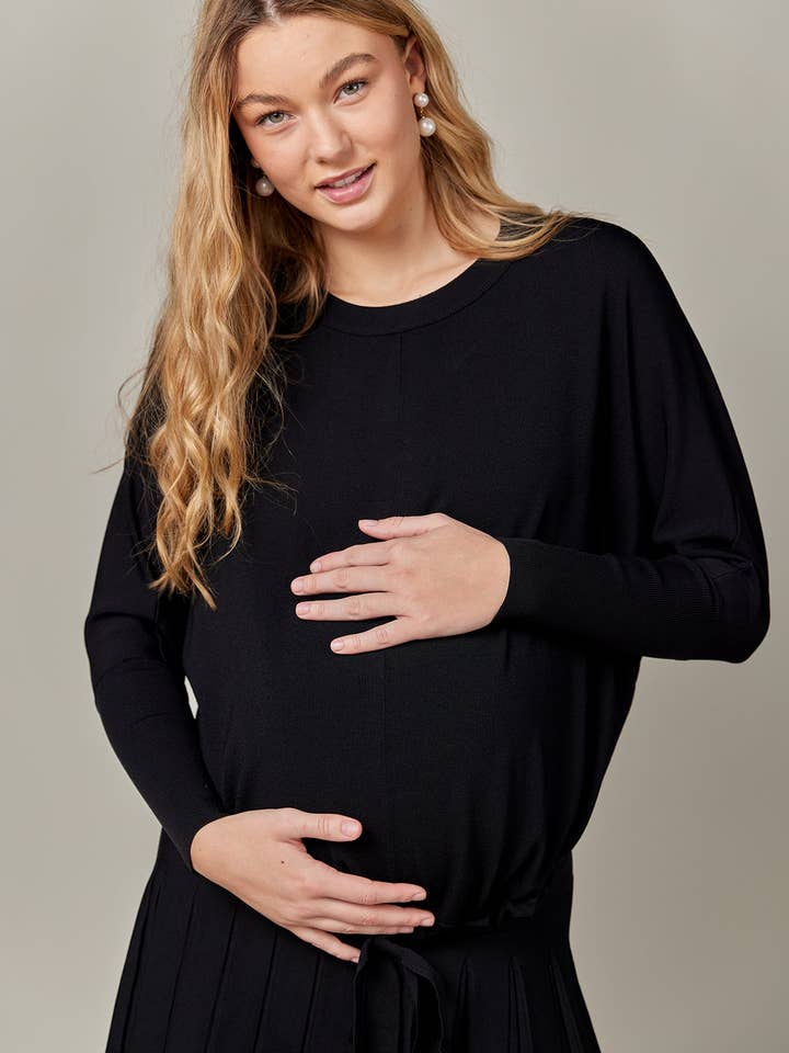 Maternity Drawstring Dolman Top in Black for wholesale by Apparalel