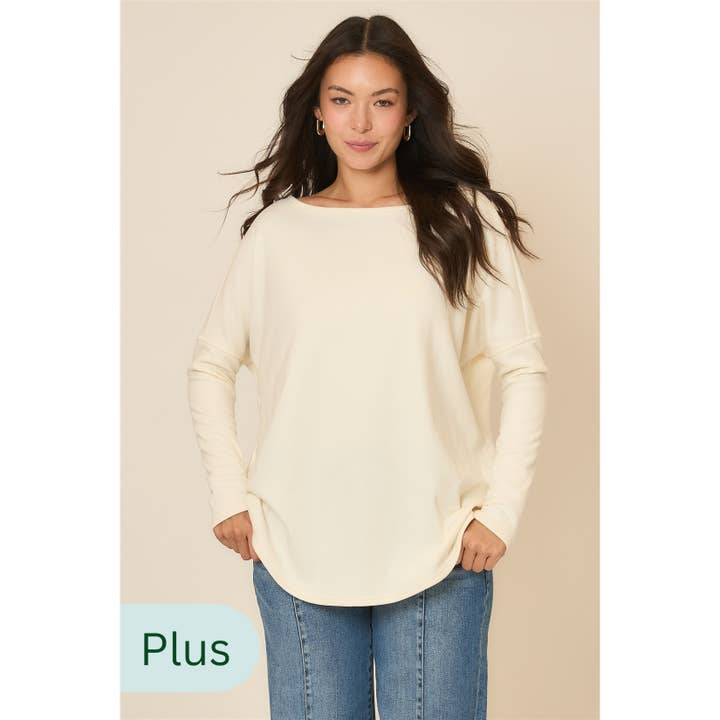 Mikrofleece bådudskæring sweatshirt med droppede skuldre for engroshandel hos Cozy Casual, Inc.