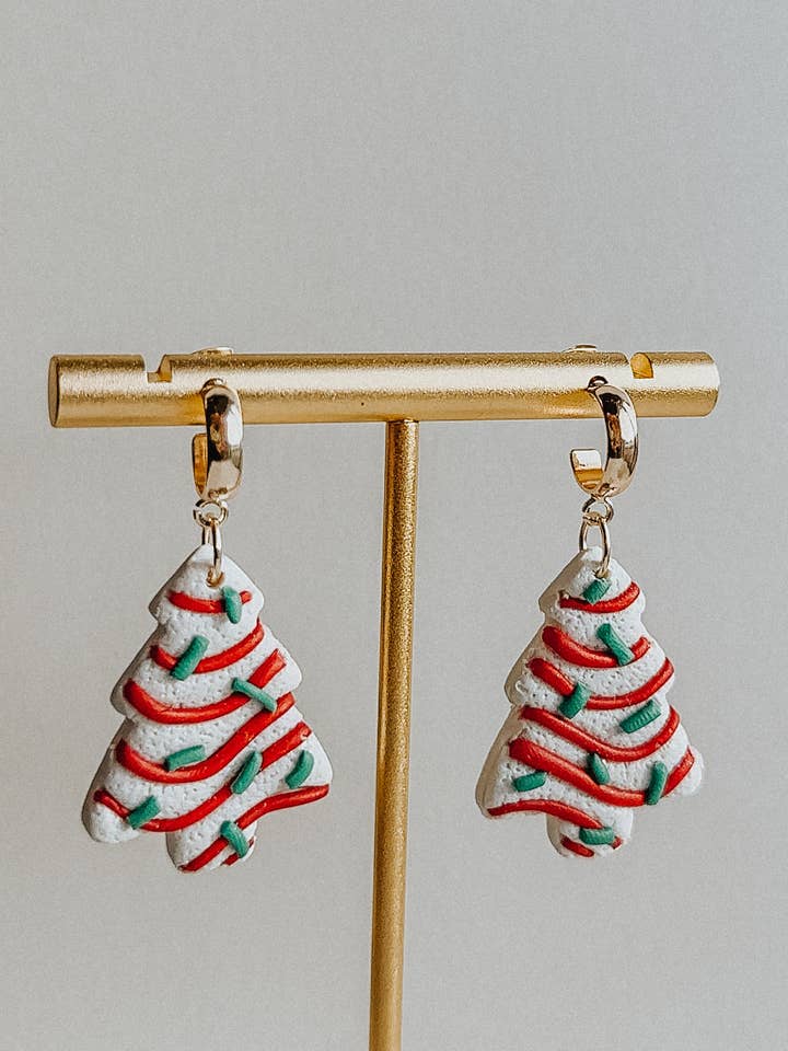 Christmas Tree Cake Earrings for wholesale by Clay & Fern Co.