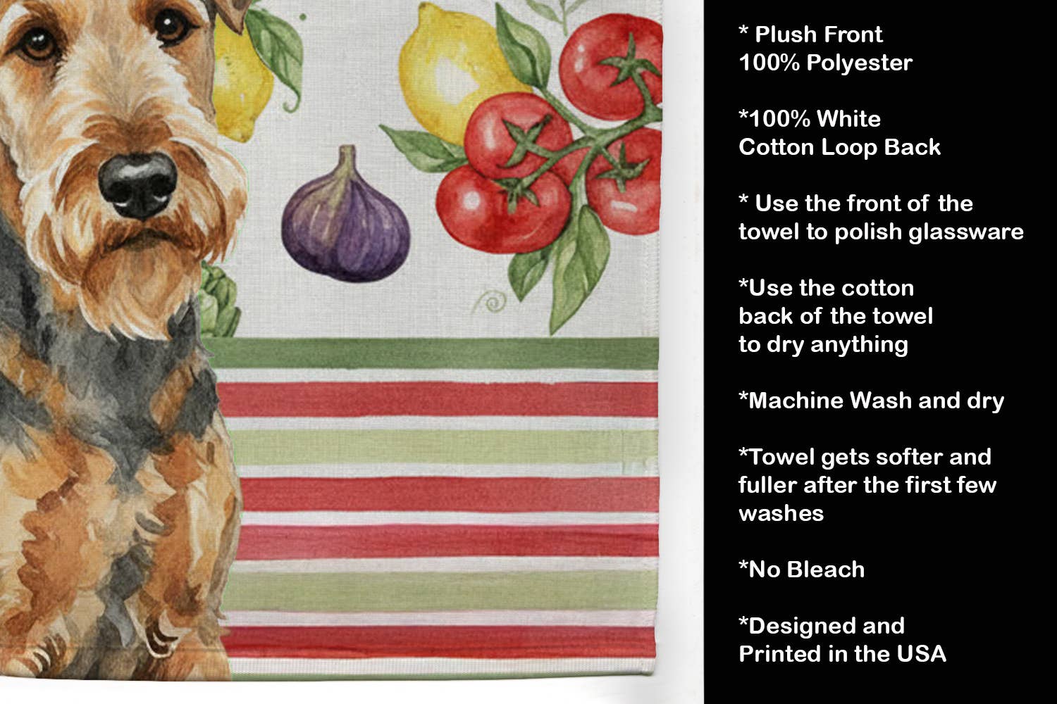 Caroline's Treasures - Wholesale Hand Towel - Grizzle Airedale Terrier Vegetables Towel WDK80682