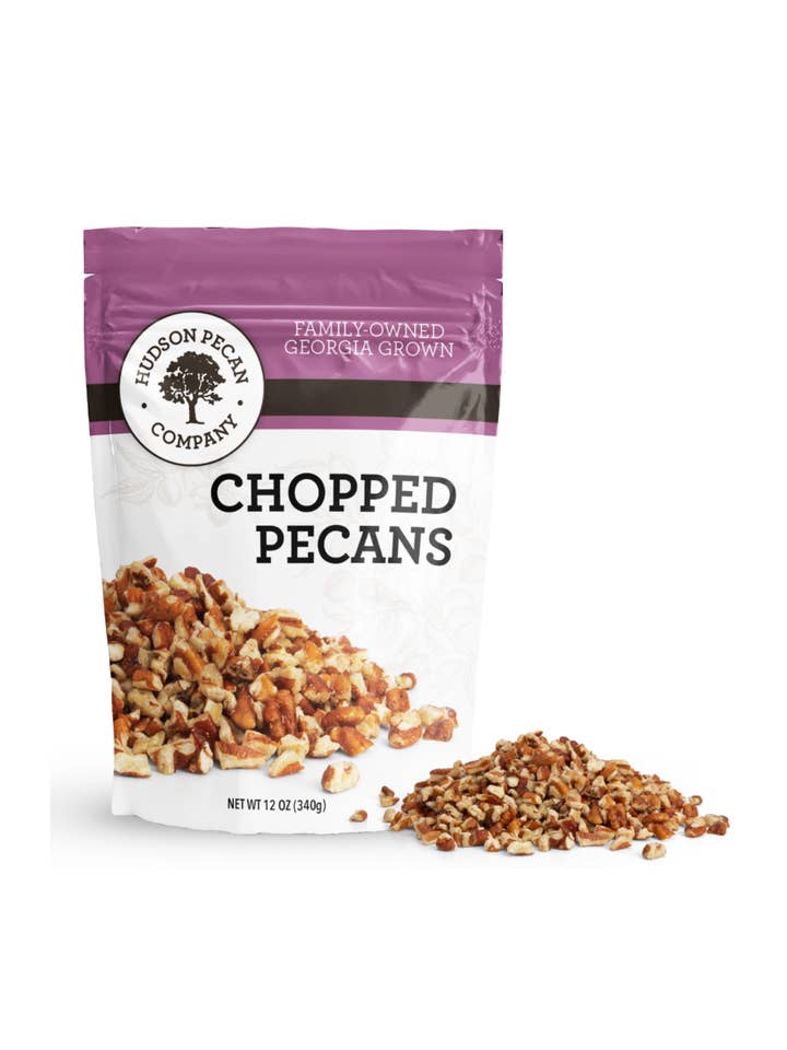 Fancy Chopped Pecan Pieces 12oz for wholesale by Hudson Pecan Company