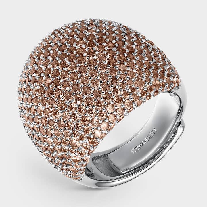 Bague à billes pavée de champagne pour la vente par Itemporality