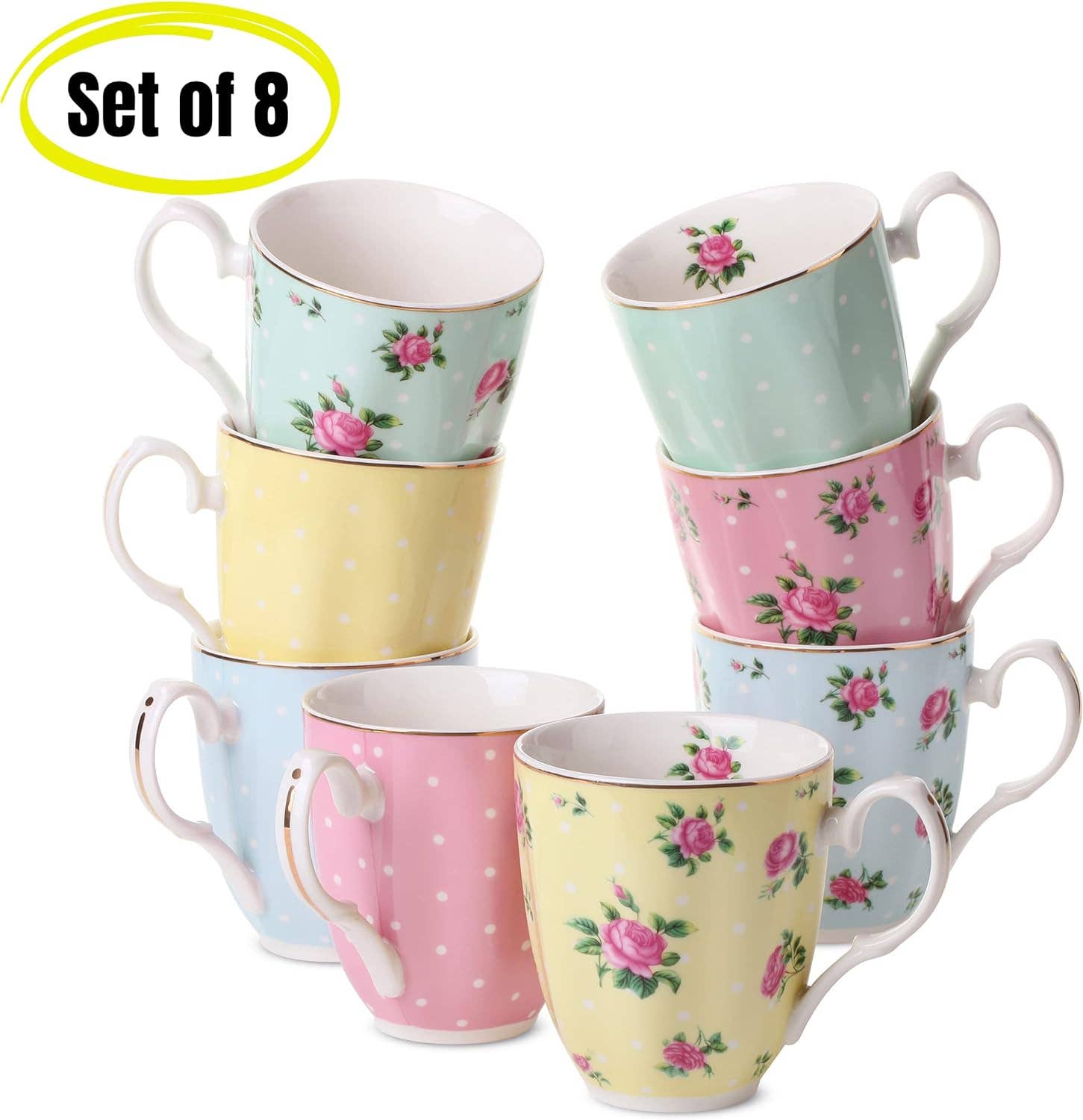Brew To A Tea - Wholesale Coffee Mug - BTaT Floral Porcelain Bone China Coffee Mugs, Set of 81