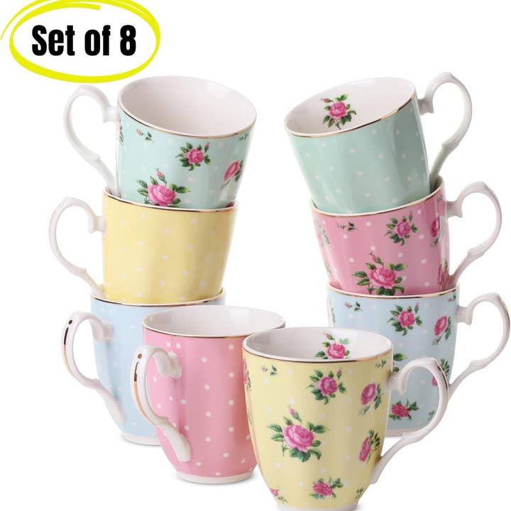 Brew To A Tea - Wholesale Coffee Mug - BTaT Floral Porcelain Bone China Coffee Mugs, Set of 81