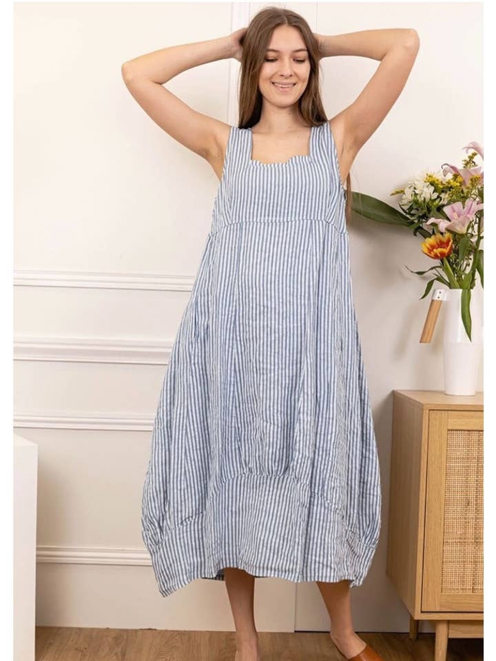 la maison des fibres naturelles - Wholesale Dress - Women's - Sleeveless striped dress 6223stripe 100%LINEN