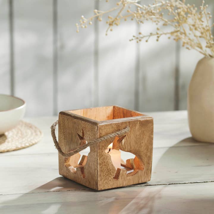 VHC Brands - Wholesale Decorative Tabletop Object - Bunny Hop Wooden Bunny Cutout Box w/ Twine 4x4x4