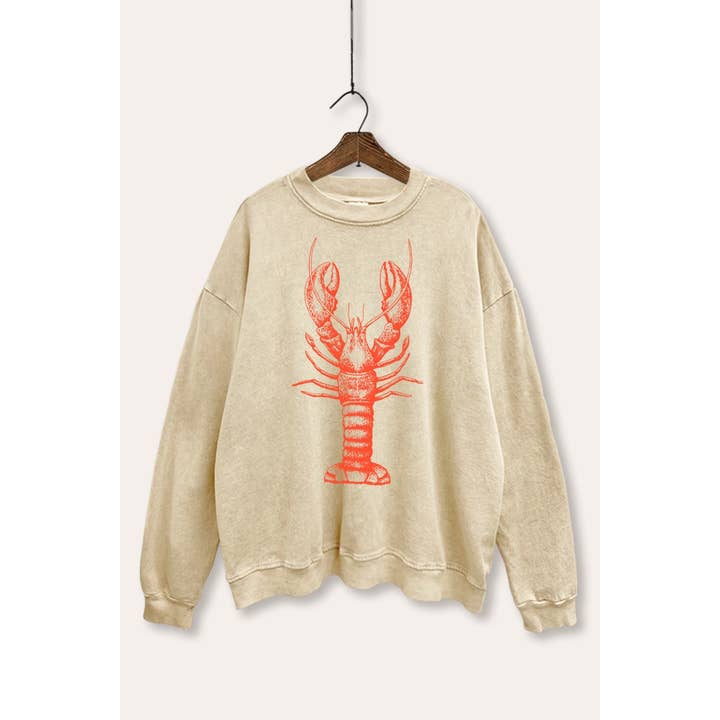 FRESH LOBSTER GRAPHIC MINERAL WASH SWEATSHIRT for wholesale by VINTAGE POINT USA