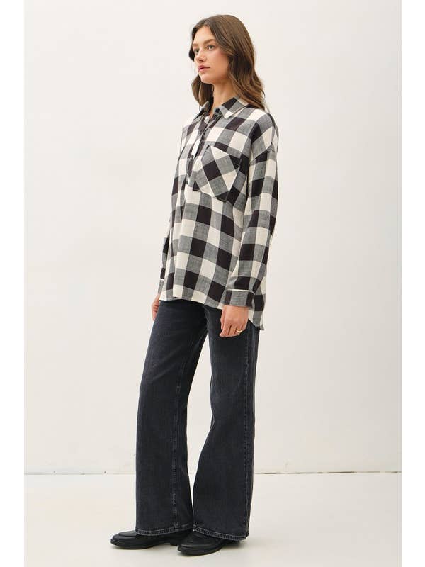 Vanilla Monkey - Wholesale Button Down Shirt - Women's - Soft Buffalo Check Flannel Shirt