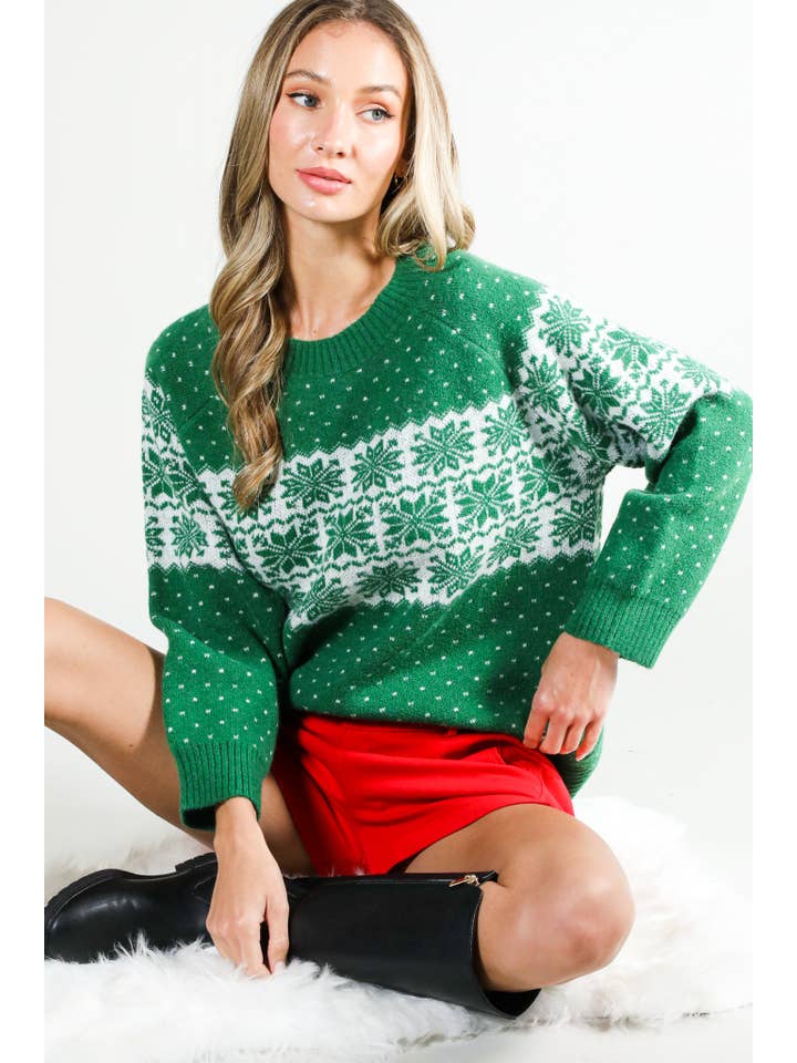 Vine & Love - Vendita all'ingrosso Maglione tricot - Donna - Maglione lavorato a maglia con stampa Christmas Fair Isle a girocollo VT815316