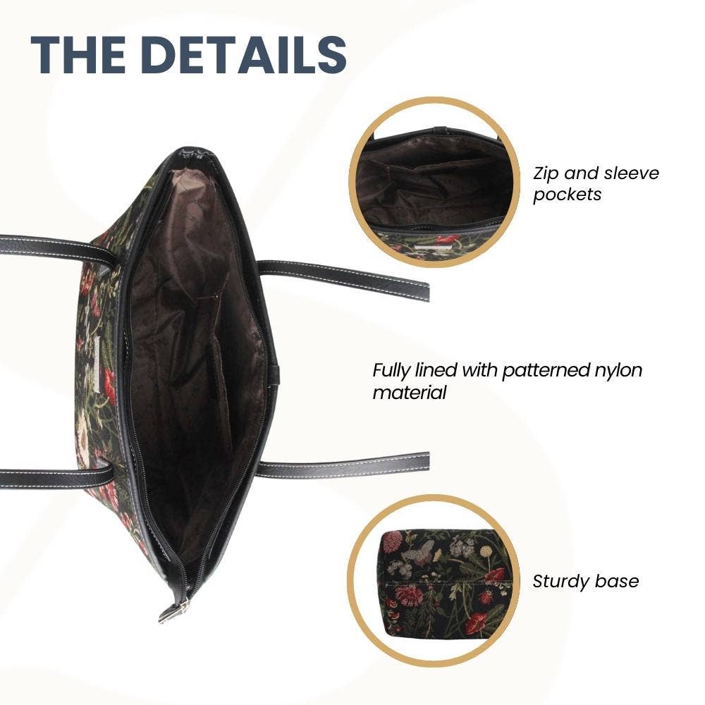 SignareArt - Vente Tote bag – femme - COLL-MGDBK | Sac fourre-tout universitaire noir Morning Garden1