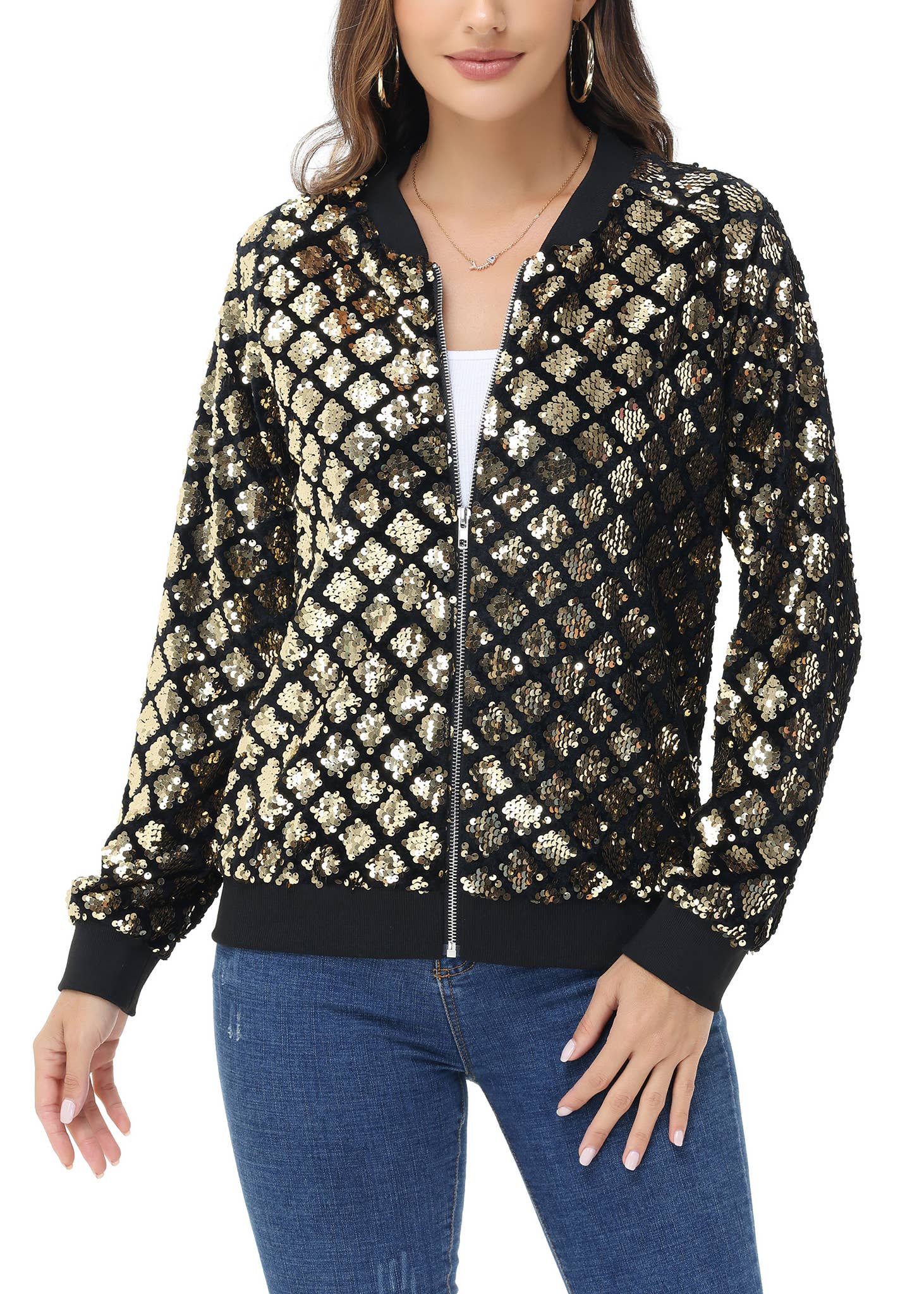 Anna Kaci Wholesale - Wholesale Varsity/Baseball Jacket - Women's - Striped Metallic Sequin Varsity Jacket79