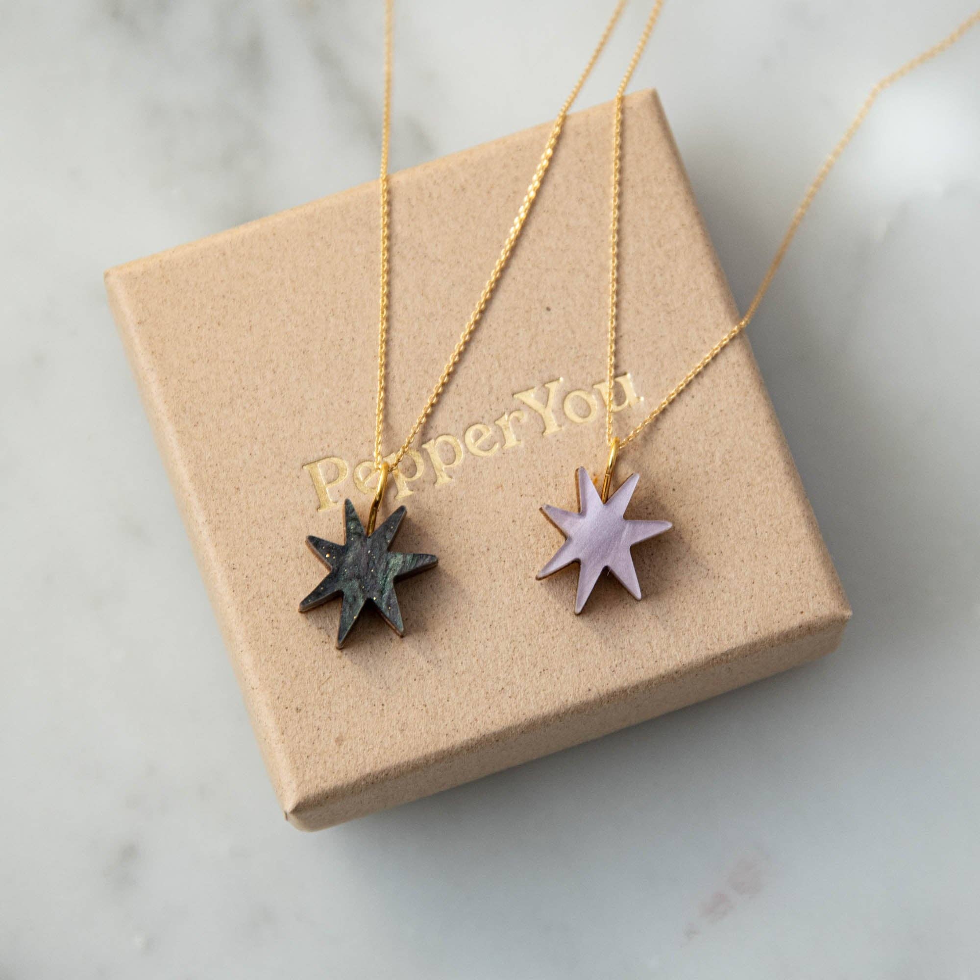 Pepper You - Wholesale Pendant/Charm Necklace - Hand Drawn Star Gold Necklace in Smoke Black Sparkle1