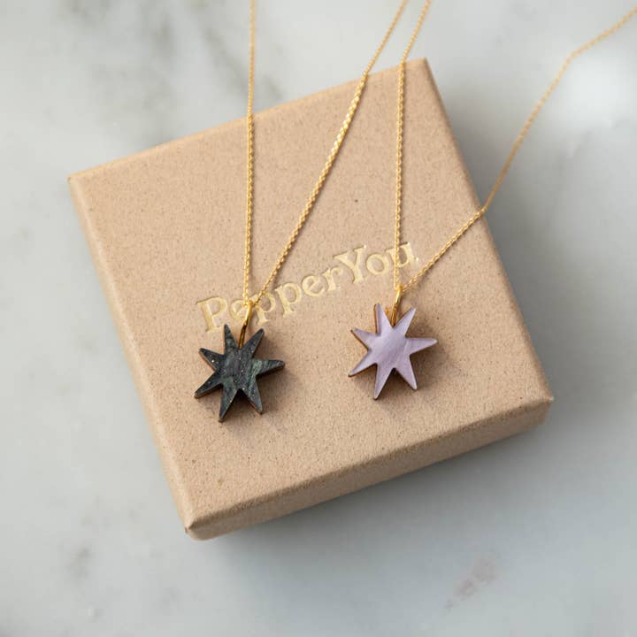 Pepper You - Wholesale Pendant/Charm Necklace - Hand Drawn Star Gold Necklace in Smoke Black Sparkle1