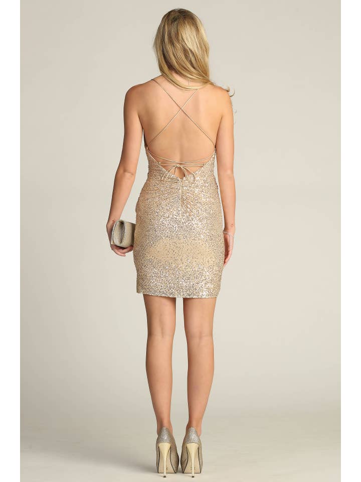 Chicas - Wholesale Dress - Women's - Short Sequin Bodycon Minidress with Spaghetti Straps C80112