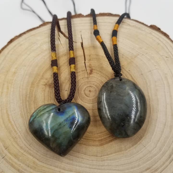 Natural Moonlight Ocean Stone Heart Necklace for wholesale by CHAKRA JEWELRY