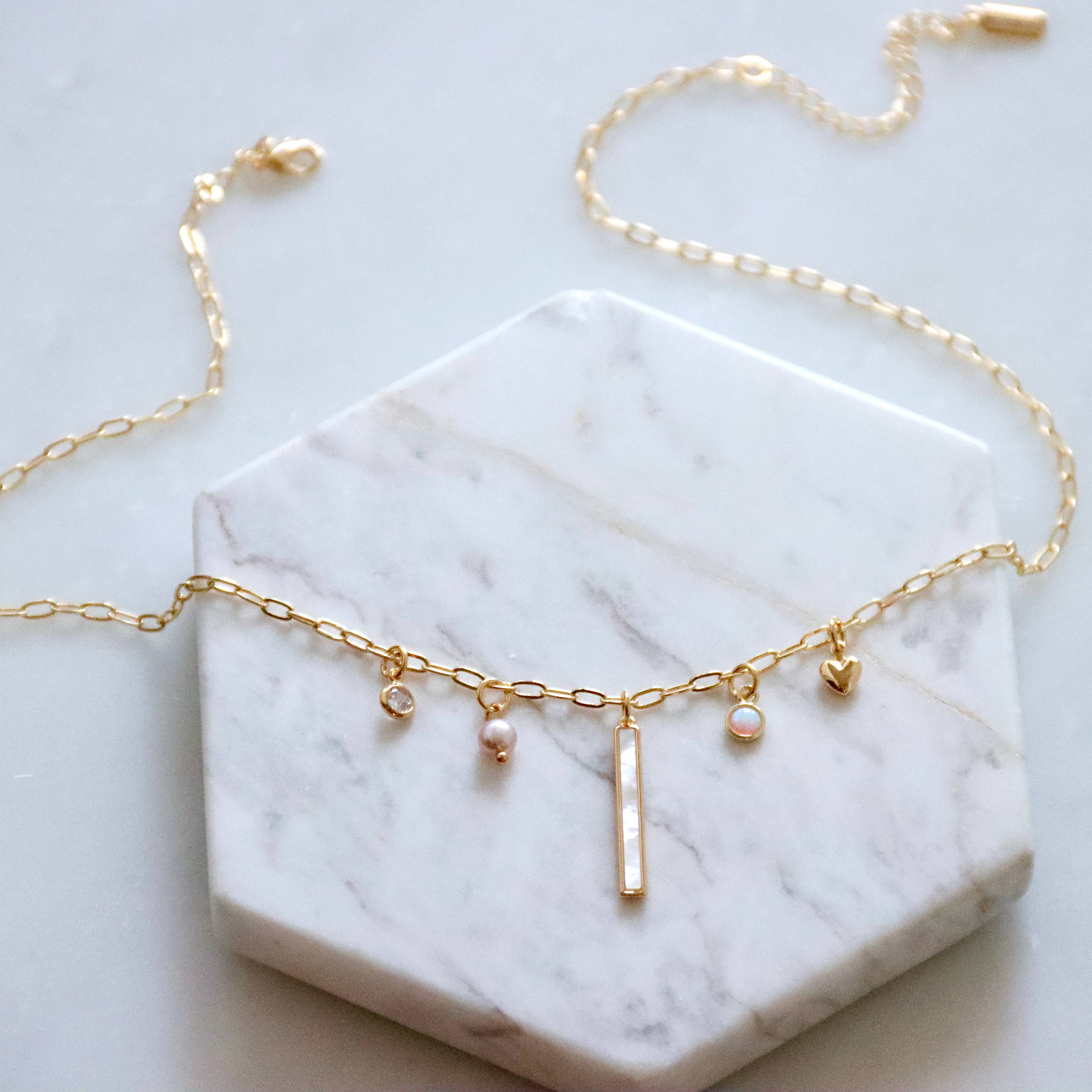 Mesa Blue - Wholesale Pendant/Charm Necklace - CZ, Mother of Pearl, Opal, Pearl Charm Necklace 1