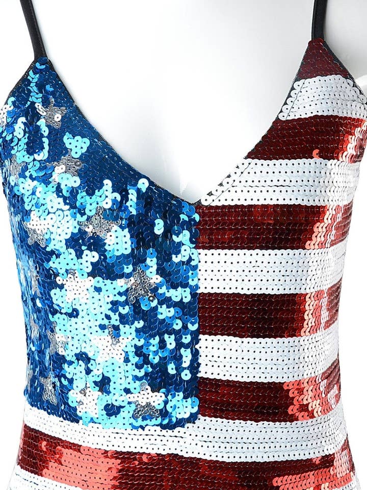 Anna Kaci Wholesale - Wholesale Camisole - Women's - Patriotic American Sequin Camisole Top5