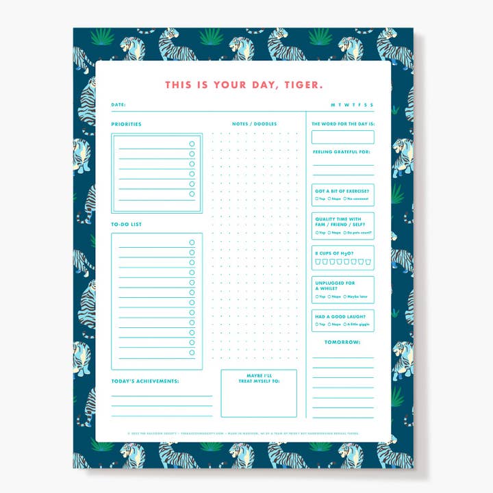 Tiger Daily Planner Pad - 8.5 x 11 for wholesale by The Raccoon Society