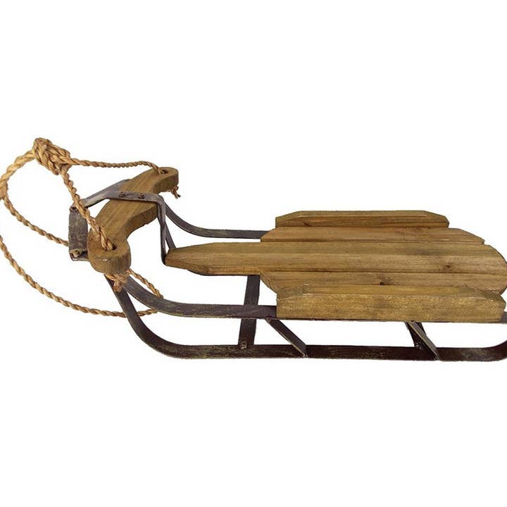 Wood and Metal Sleigh with Rope - 4.75" Tall for wholesale by Birch Maison