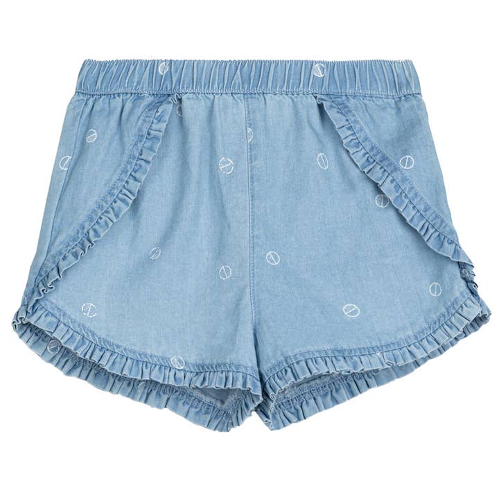 Wheel Print on Chambray Girls' Shorts for wholesale by Miles the Label