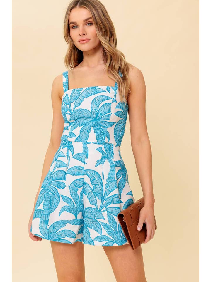 IVORY BLUE A printed woven top and short set - IT13578-SET for wholesale on Faire