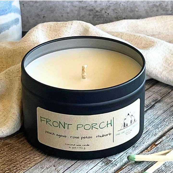 Pine and Sage Candles – wholesale Reseljus – Främre Veranda-6 oz Svart Matt Ljusstake i Plåt