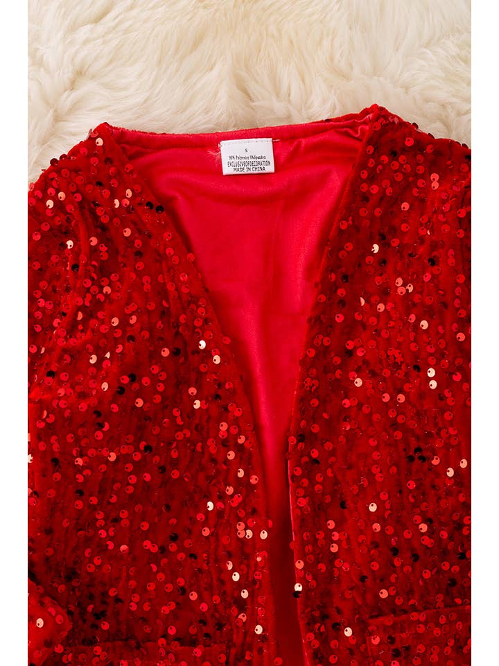Kids Charm Online - Wholesale Cardigan - Kids - Red sequins cardigan with pockets. TPG41226 AMY1