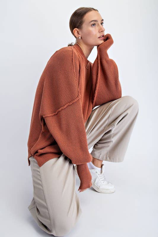 Sunday Morning - Wholesale Tunic Sweater - Women's - SW350037-Crew Neck Oversized Tunic Sweater9