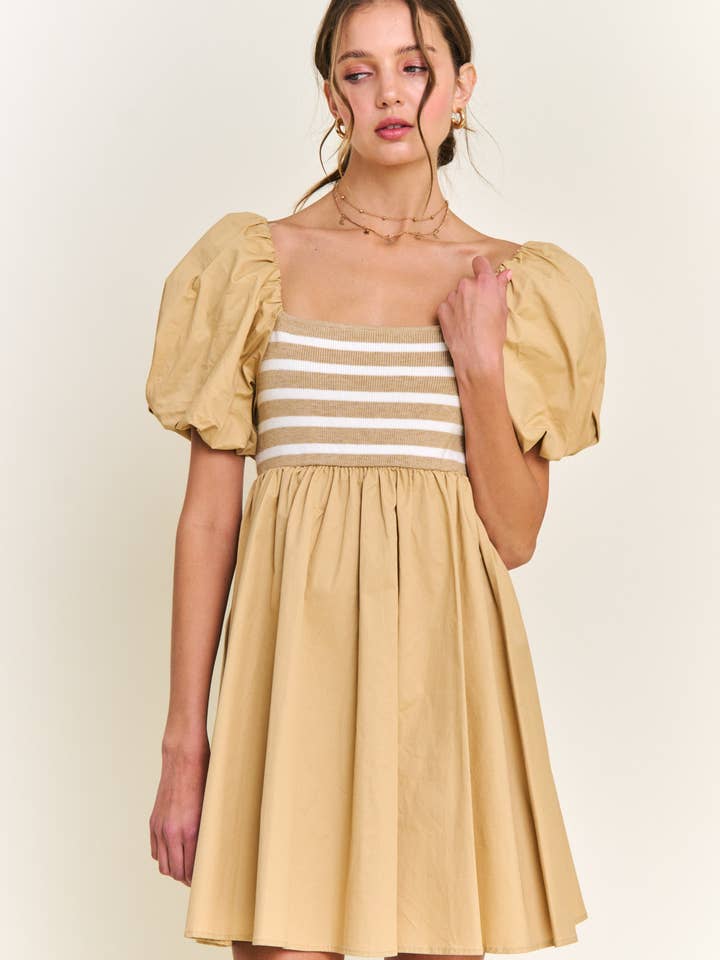 In the Beginning - Wholesale Dress - Women's - Khaki Knit Poplin Dress