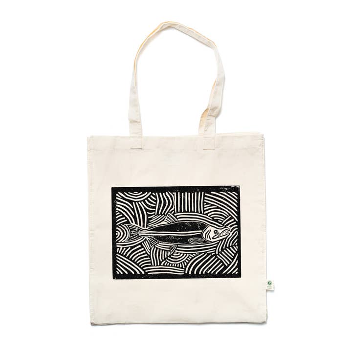 Our Wild Puget Sound - Wholesale Tote Bag - Unisex - Salmon Block Print Organic Cotton Tote Bag1