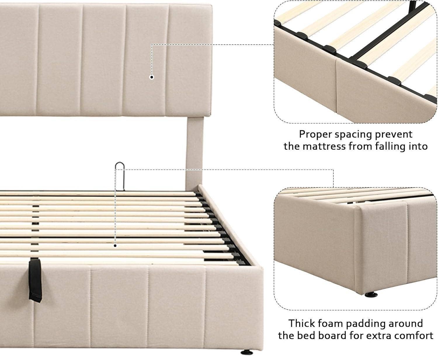 Queen Size Beige Gas Lift Platform Bed With Storage for wholesale on Faire6