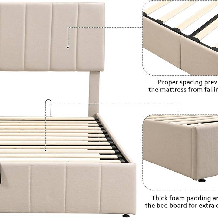 Queen Size Beige Gas Lift Platform Bed With Storage for wholesale on Faire6