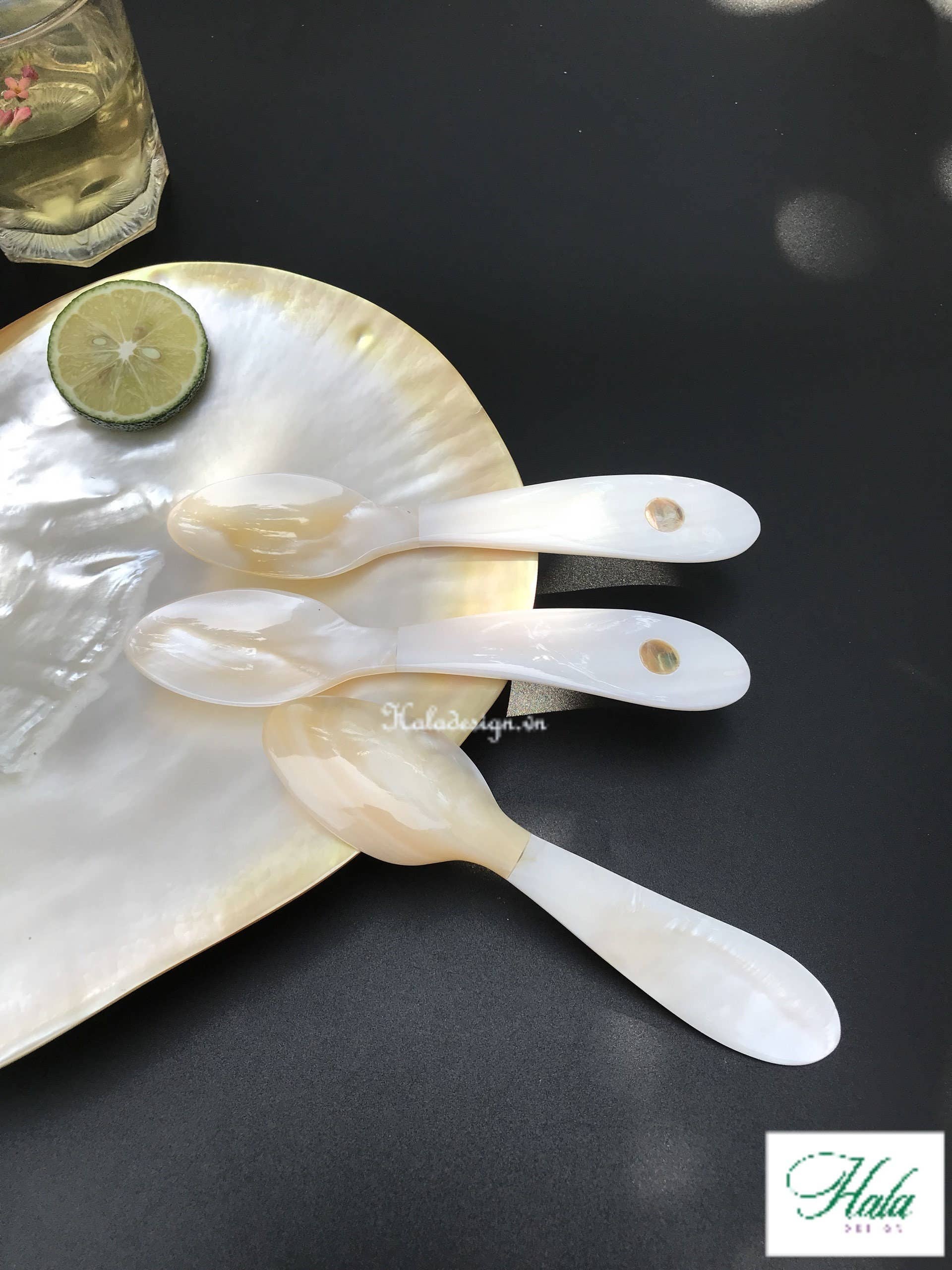 Hala Design - Wholesale Table Spoon (Cutlery) - Mother of Pearl and Golden Oyster Caviar with Abalone Spoon5