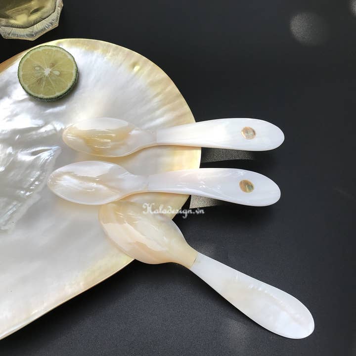 Hala Design - Wholesale Table Spoon (Cutlery) - Mother of Pearl and Golden Oyster Caviar with Abalone Spoon5