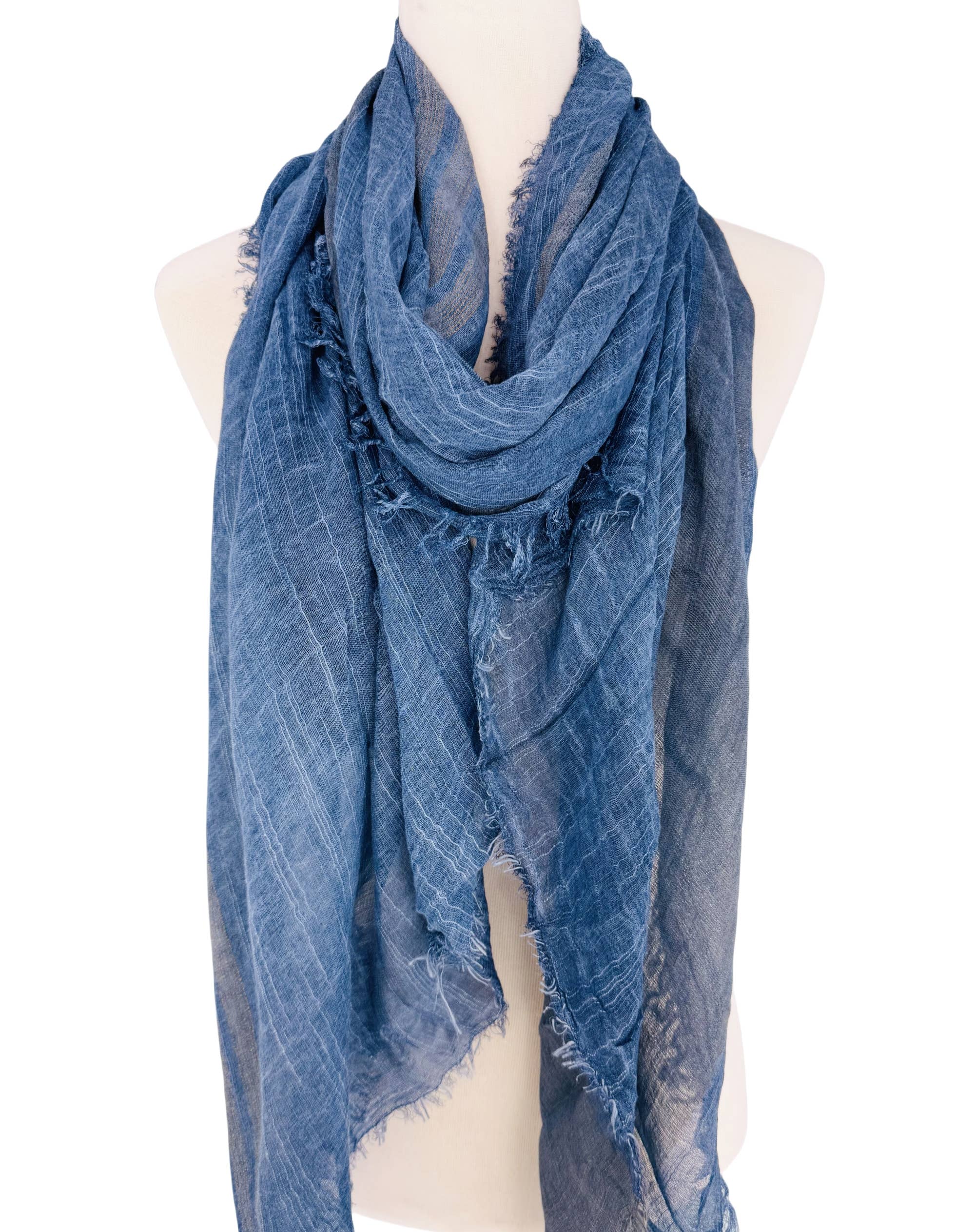 JC Sunny Fashion - Wholesale Scarf - Women's - Classic Vintage Stonewash Stripe-Trimmed Scarf0