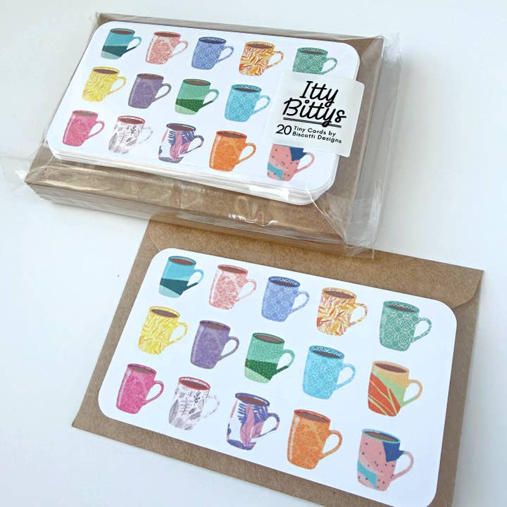 Biscotti Designs - Wholesale Stationery/Notecard Set - Coffee Mugs - Itty Bitty 20 Mini Card Set4