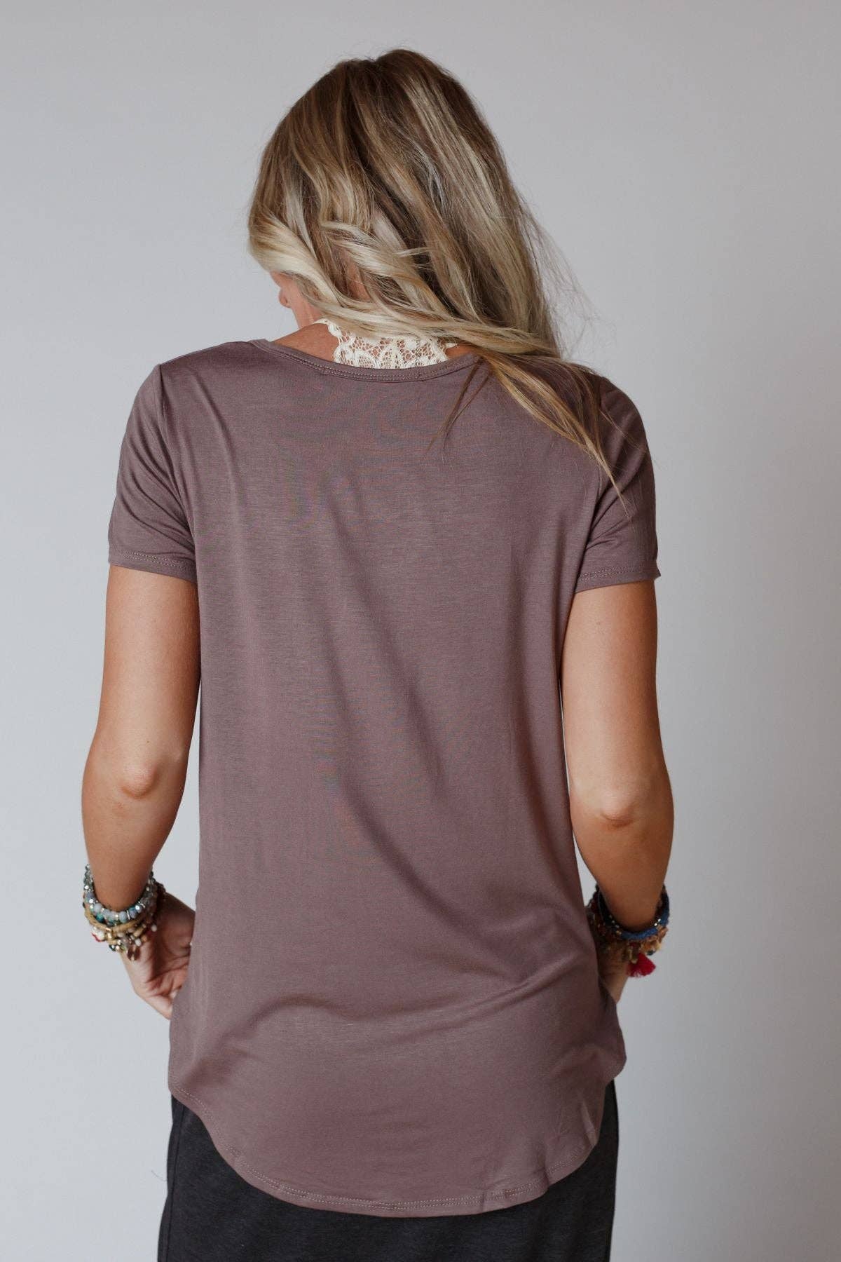 Scoop Neck Bralette Tee - Mocha for wholesale on Faire4