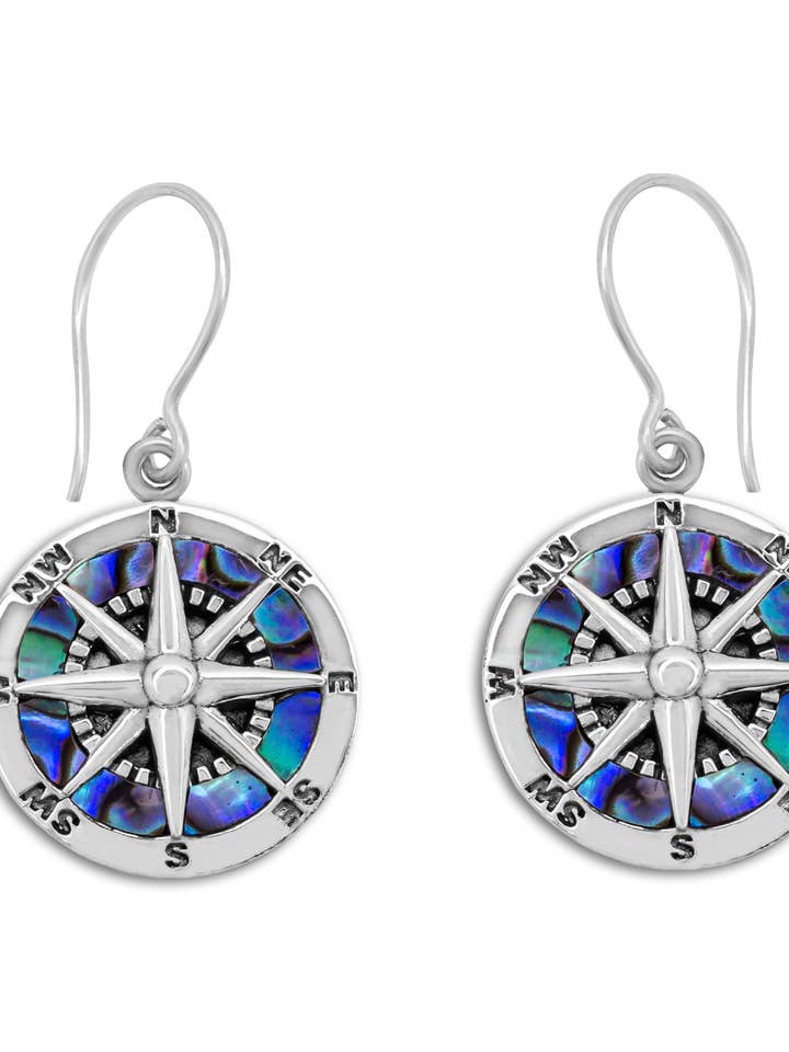 Aretes con forma de rosa brújula de plata de ley para venta al por mayor de Noa Kai