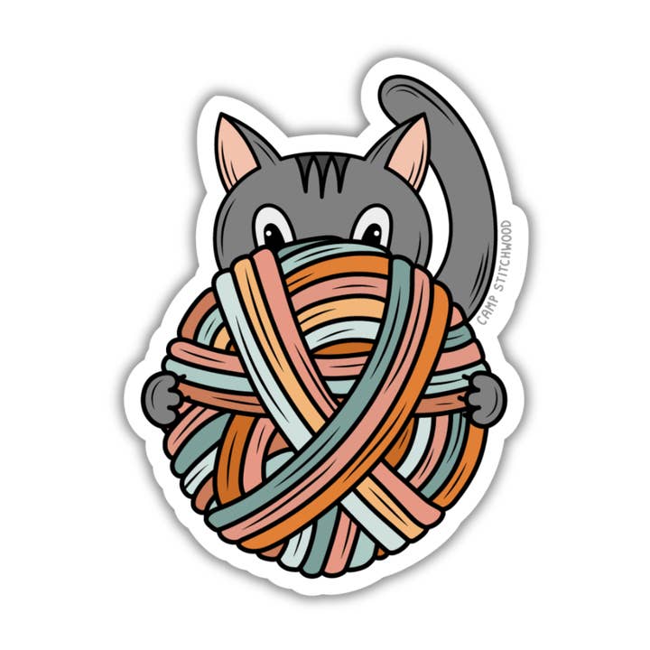 Happy Cat Sticker for wholesale by Camp Stitchwood