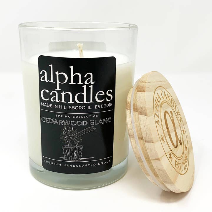 Cedarwood Blanc - 9oz Handcrafted Soy Candle for wholesale by Alpha Candles