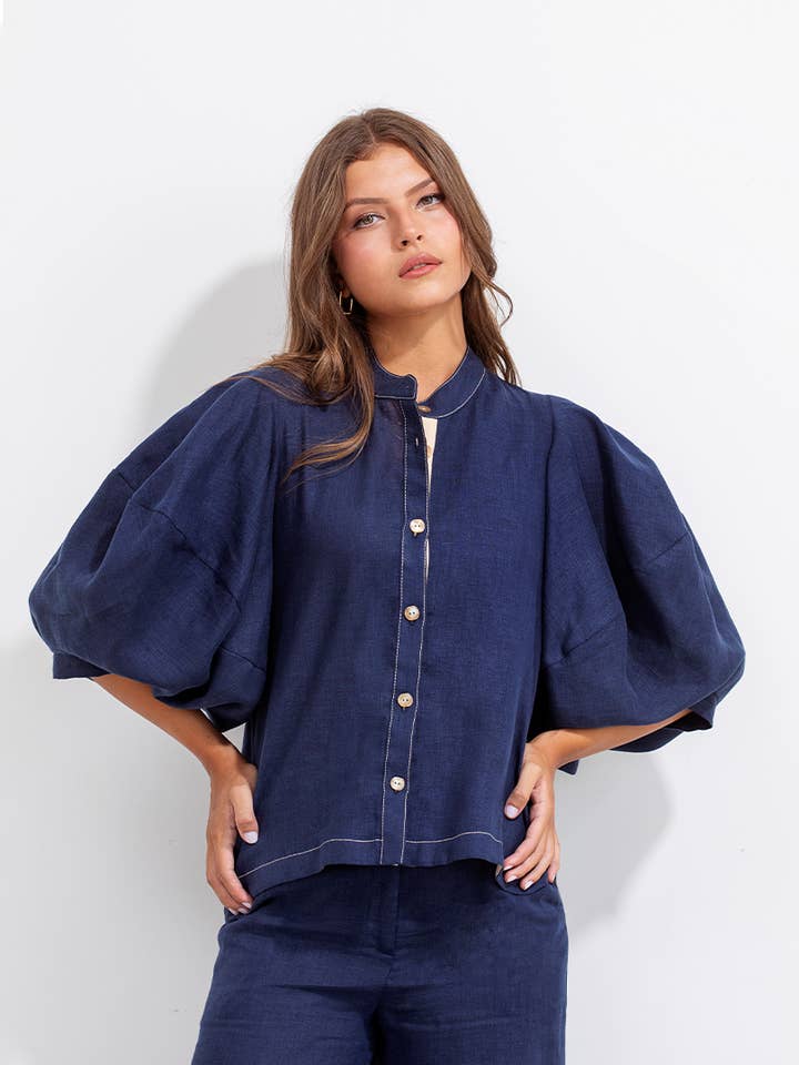 GERALD SKJORTE BLÅ OG BEIGE LÆRRED for engroshandel hos Maria la Paz