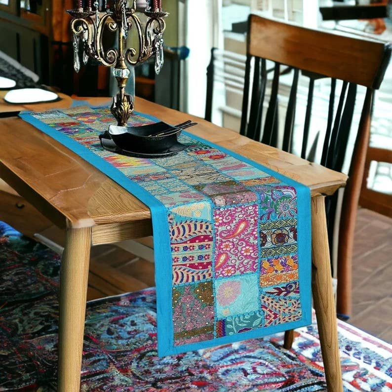 Bhawana Handicrafts - Venta al por mayor Caminos de mesa - Camino de mesa indio bordado, sari, decoración de pared0