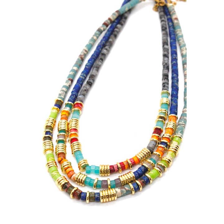 Collier court en perles dorées et pierres brillantes -Collection French Flair- pour la vente par LIZOU