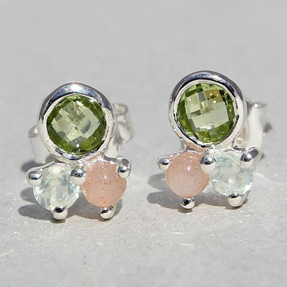 Campur GmbH - Wholesale Stud/Post Earrings - silver ear studs with peridot, prehnite and moonstone