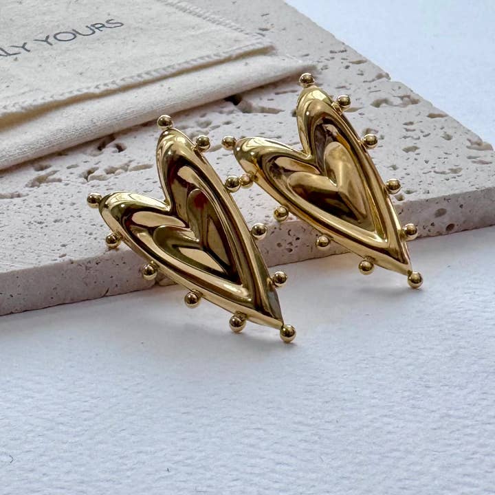Everly Yours - Wholesale Stud/Post Earrings - Celeste 18K Gold Chunky Heart Statement Earring3