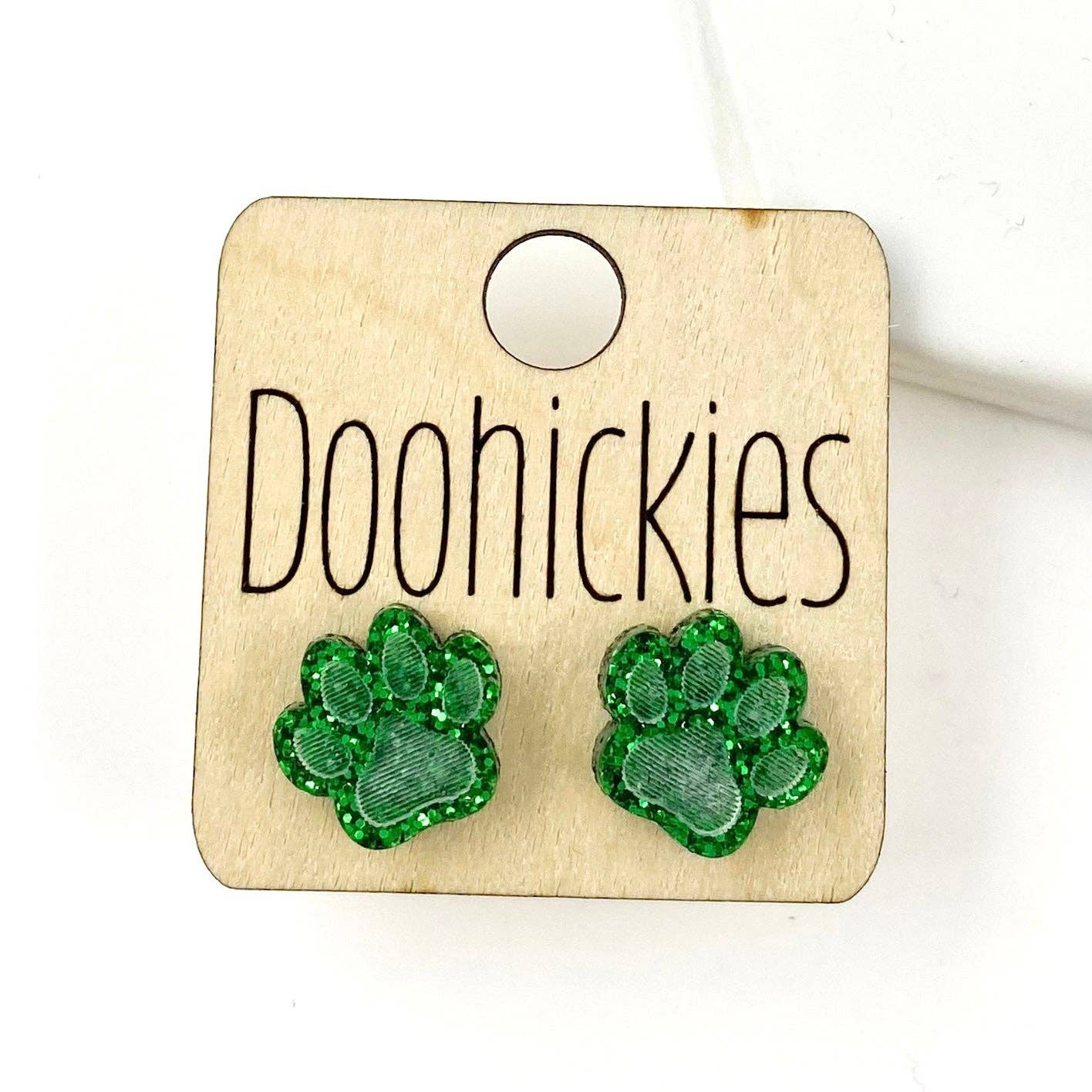 Doohickies - Wholesale Stud/Post Earrings - 13mm School Spirit Glitter Paw Studs - Custom Spirit Earrings - 9 Color Options3