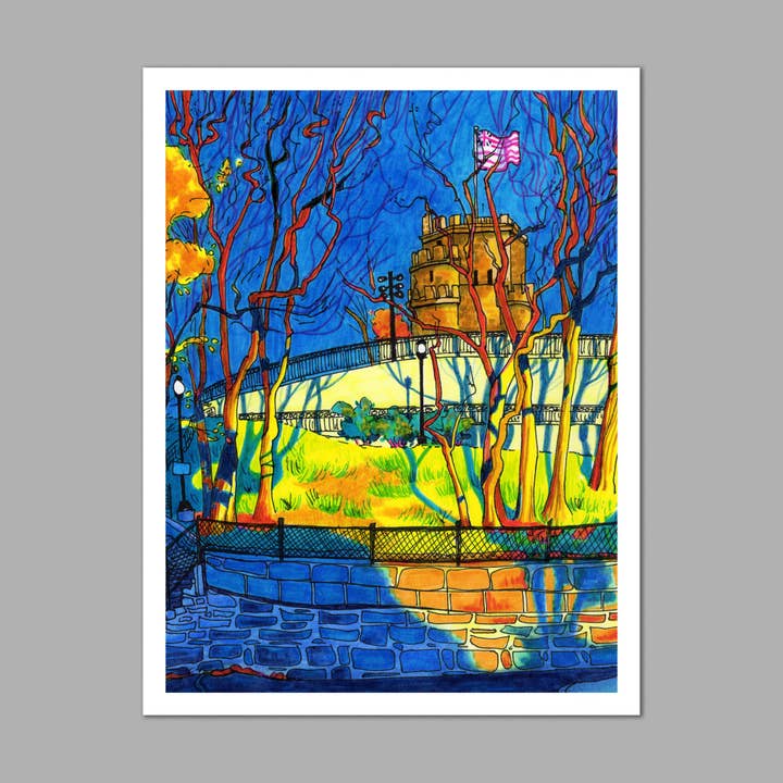 Golden Hour at the Prospect Hill Tower Print for wholesale by Stephanie Vecellio Illustration