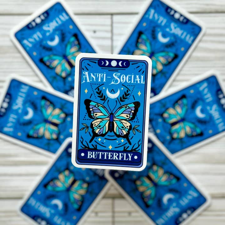 Anti-Social Butterfly, Tarot Card, Vinyl Sticker for wholesale by Graceful Darkness, LLC